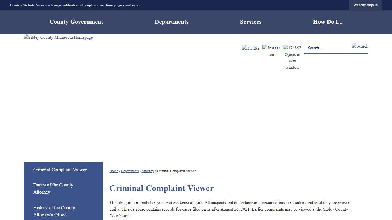 Criminal Complaint Viewer | Sibley County, MN